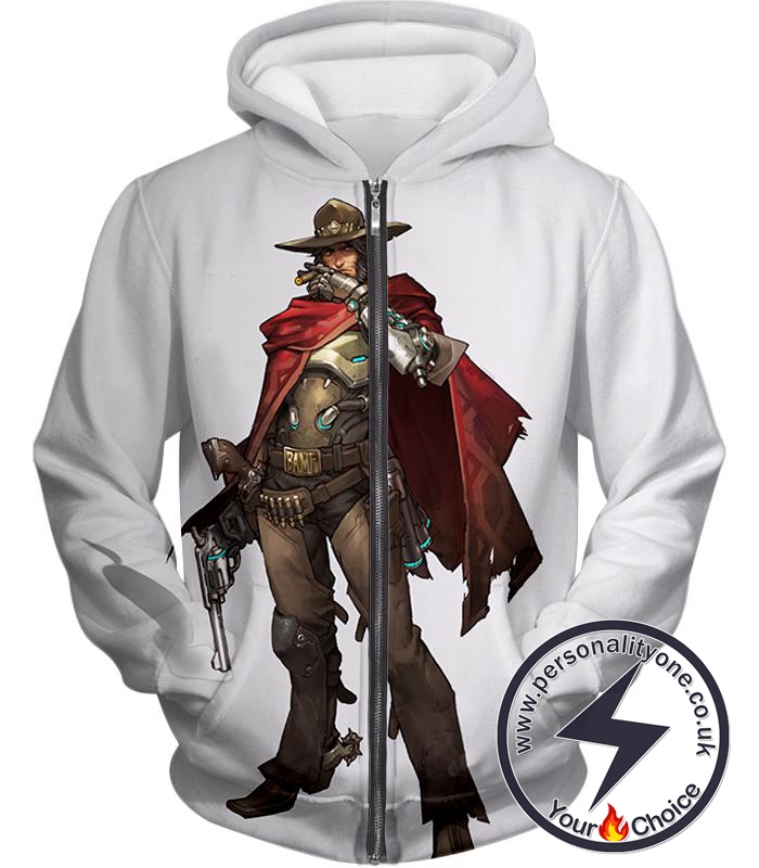 Overwatch Super Cool Gun Slinger McCree White Zip Up Hoodie